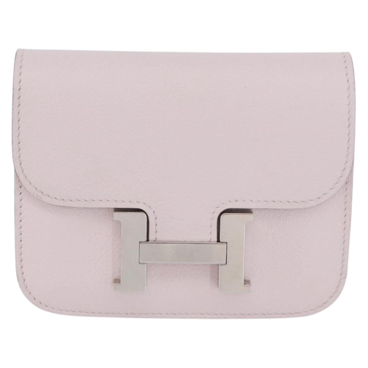 HERMES Constance Slim Wallet Leather Pink Silver Auth 172366SM