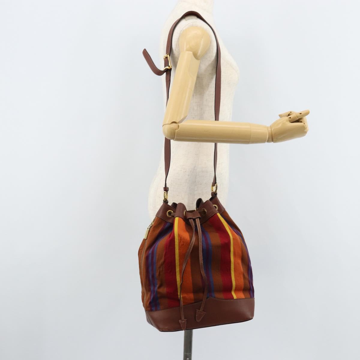CELINE Shoulder Bag Canvas Multicolor Gold Auth 172371