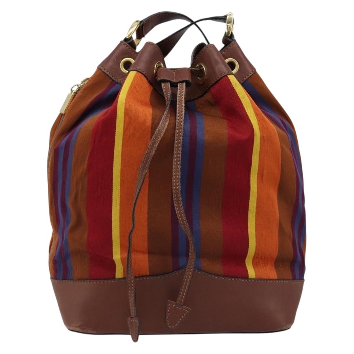 CELINE Shoulder Bag Canvas Multicolor Gold Auth 172371