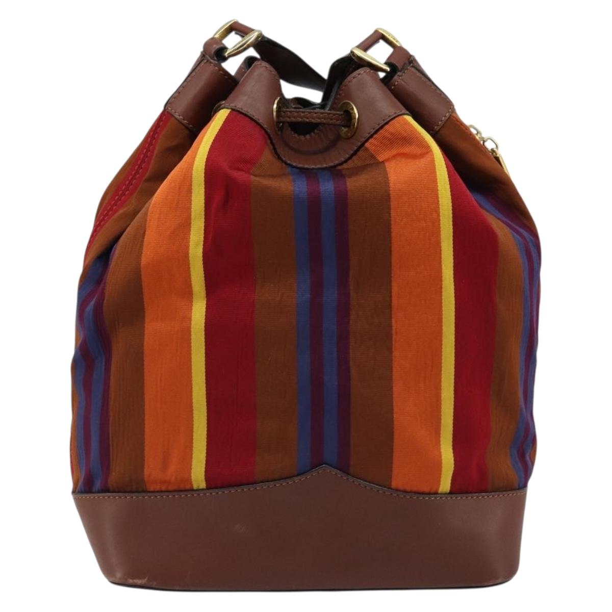 CELINE Shoulder Bag Canvas Multicolor Gold Auth 172371