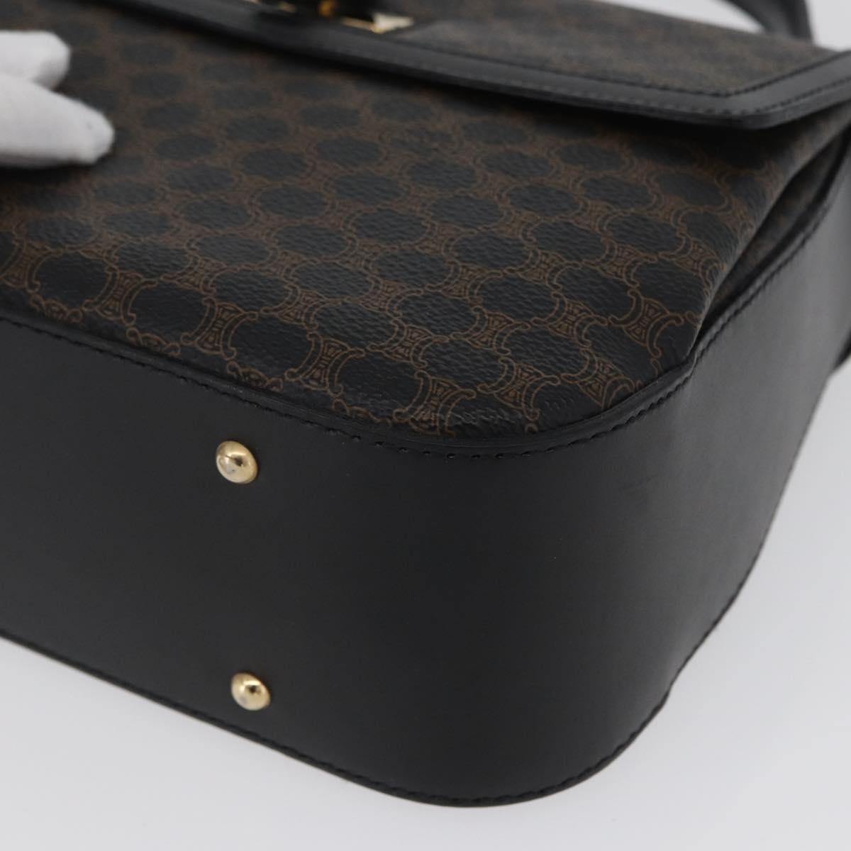 CELINE Circle Macadam Canvas Hand Bag PVC Leather Black Gold Auth 172374
