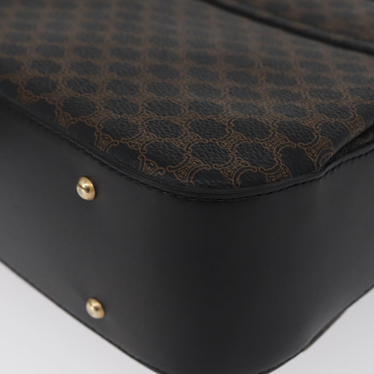CELINE Circle Macadam Canvas Hand Bag PVC Leather Black Gold Auth 172374