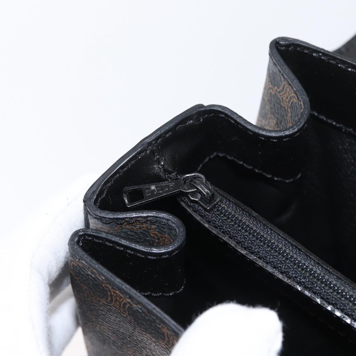 CELINE Circle Macadam Canvas Hand Bag PVC Leather Black Gold Auth 172374