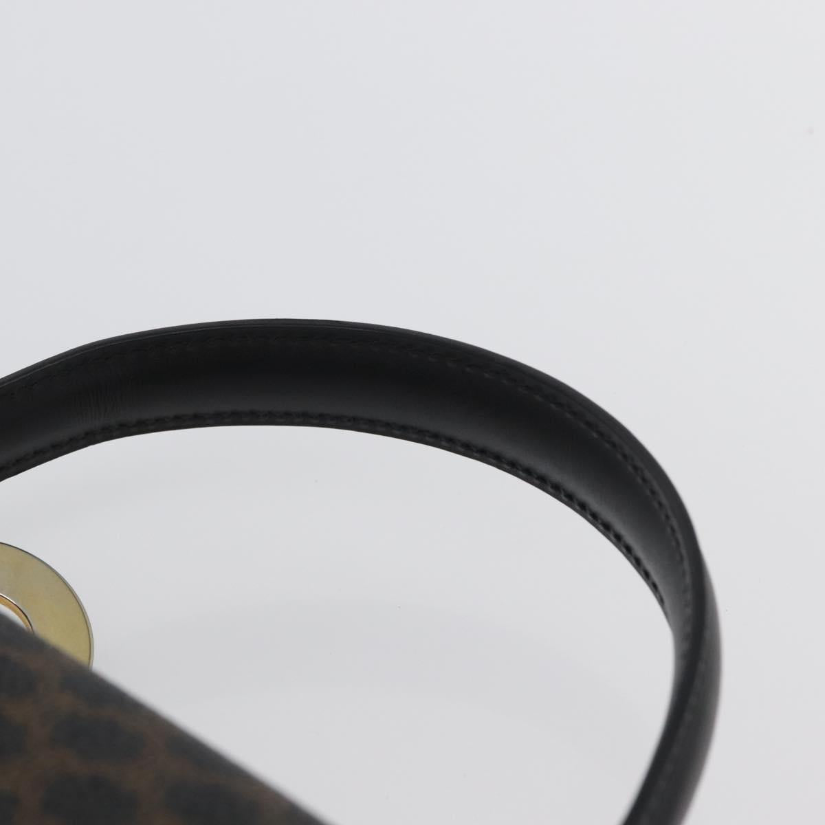 CELINE Circle Macadam Canvas Hand Bag PVC Leather Black Gold Auth 172374