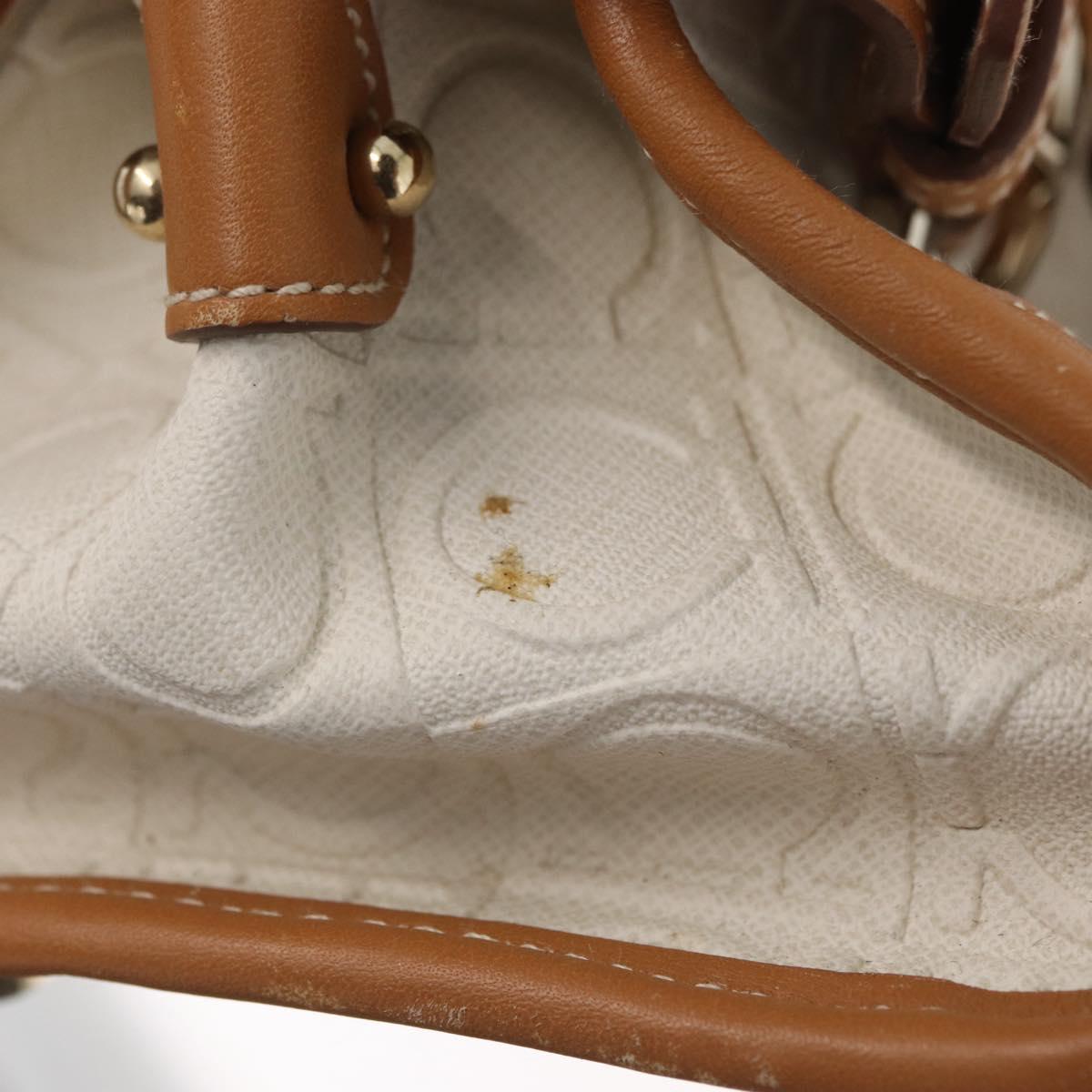 Salvatore Ferragamo Gancini Hand Bag PVC Canvas White Gold Auth 172375