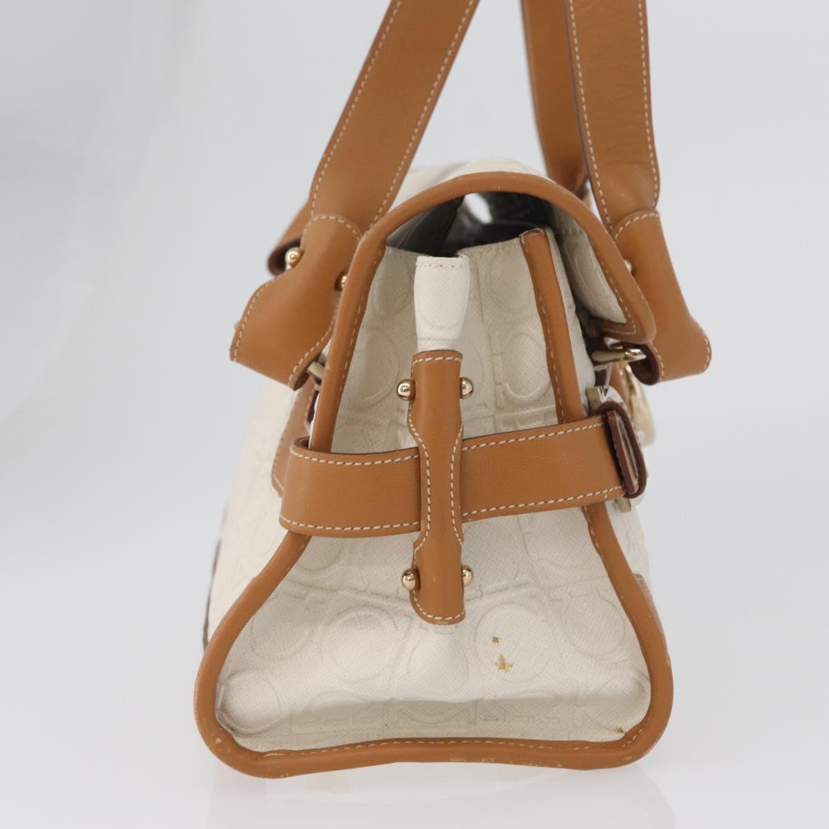 Salvatore Ferragamo Gancini Hand Bag PVC Canvas White Gold Auth 172375