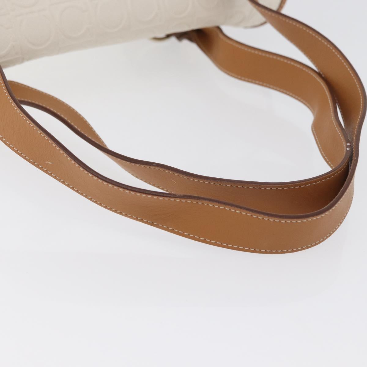 Salvatore Ferragamo Gancini Hand Bag PVC Canvas White Gold Auth 172375