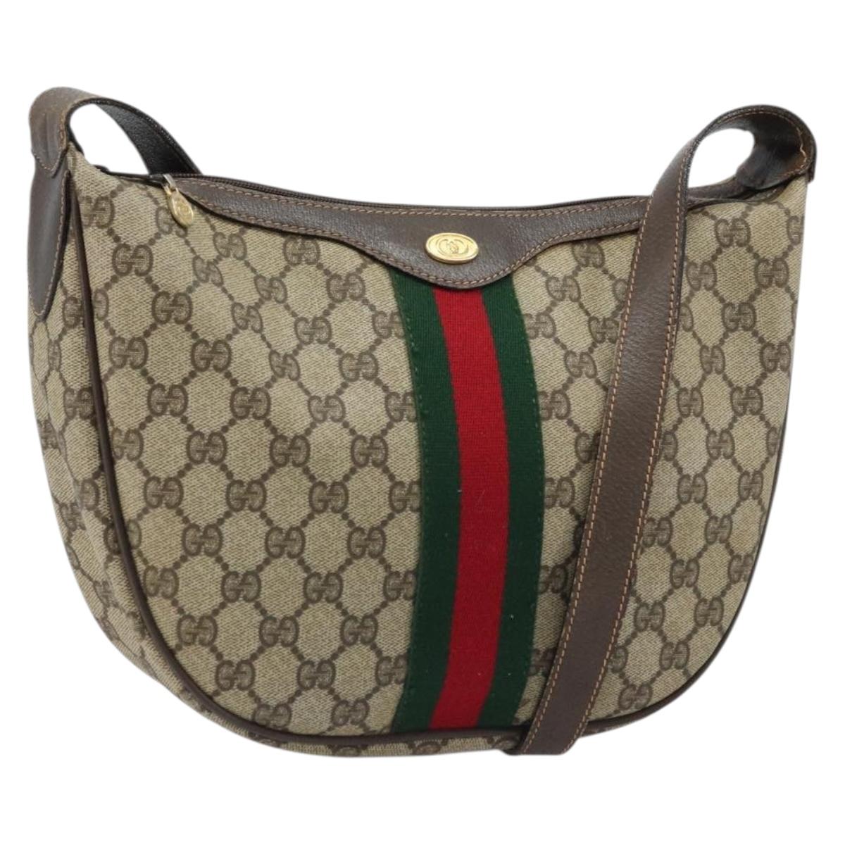 GUCCI Web Sherry Line GG Supreme Shoulder Bag PVC Beige Gold 010 378 Auth 172377