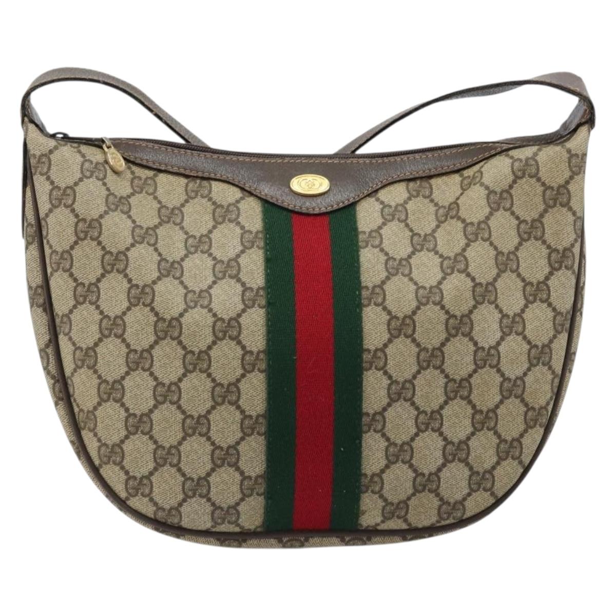 GUCCI Web Sherry Line GG Supreme Shoulder Bag PVC Beige Gold 010 378 Auth 172377