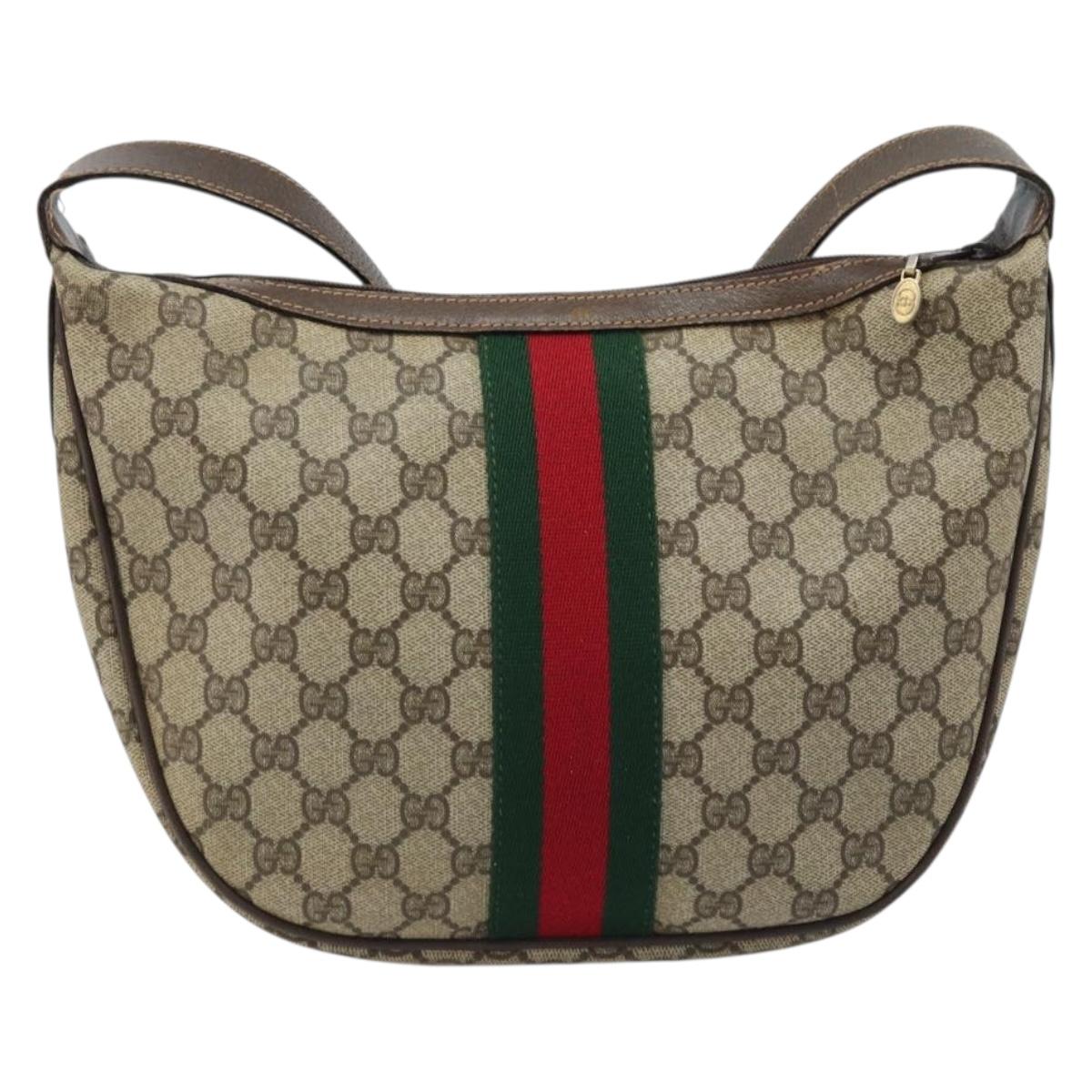 GUCCI Web Sherry Line GG Supreme Shoulder Bag PVC Beige Gold 010 378 Auth 172377