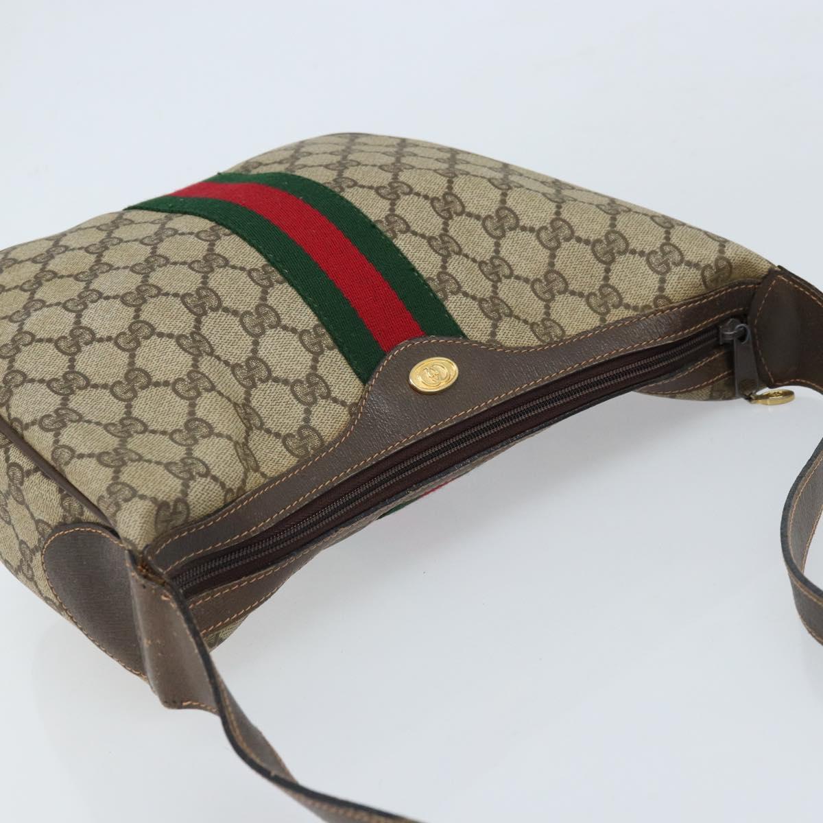 GUCCI Web Sherry Line GG Supreme Shoulder Bag PVC Beige Gold 010 378 Auth 172377