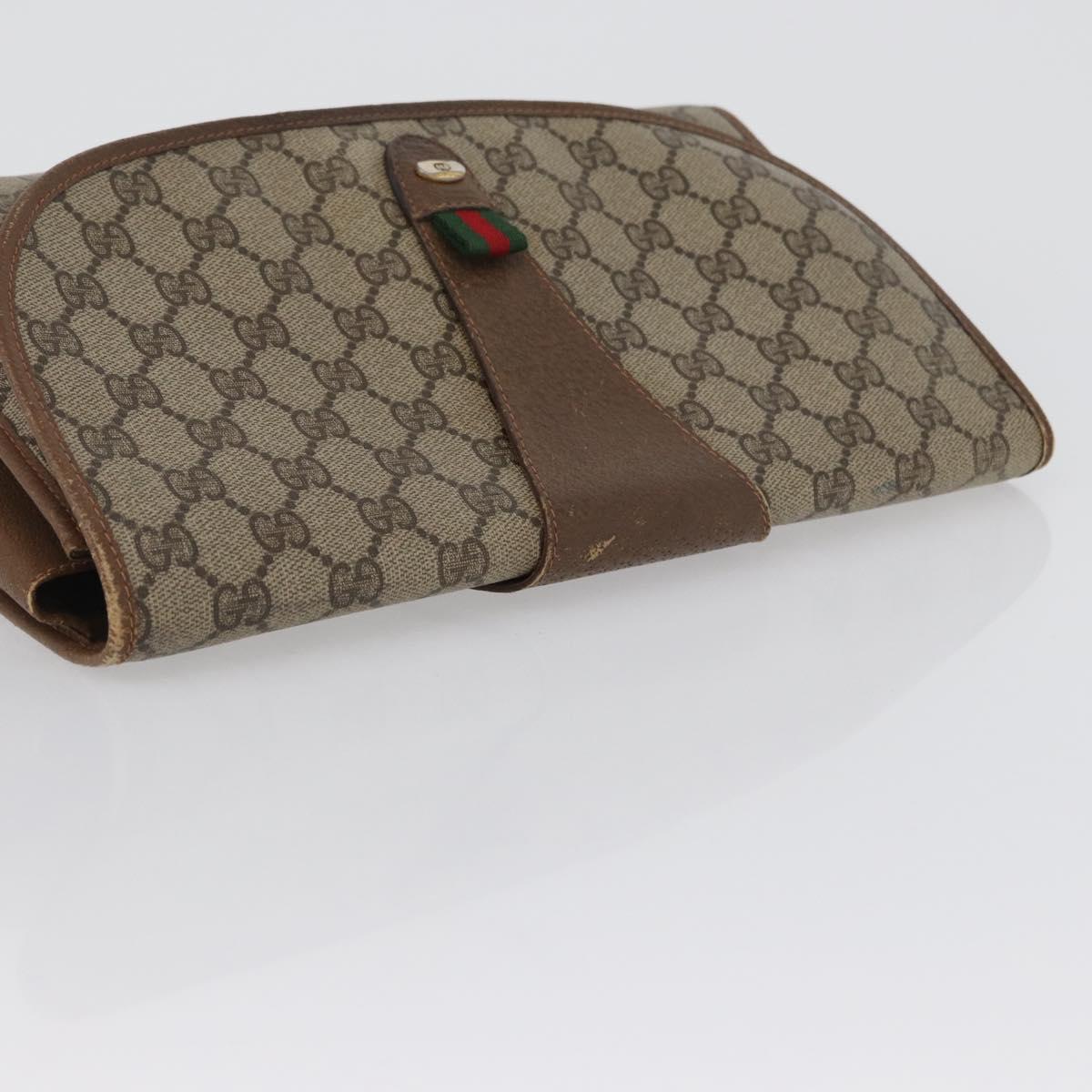 GUCCI GG Supreme Web Sherry Line Clutch Bag PVC Beige Gold 89 01 031 Auth 172384