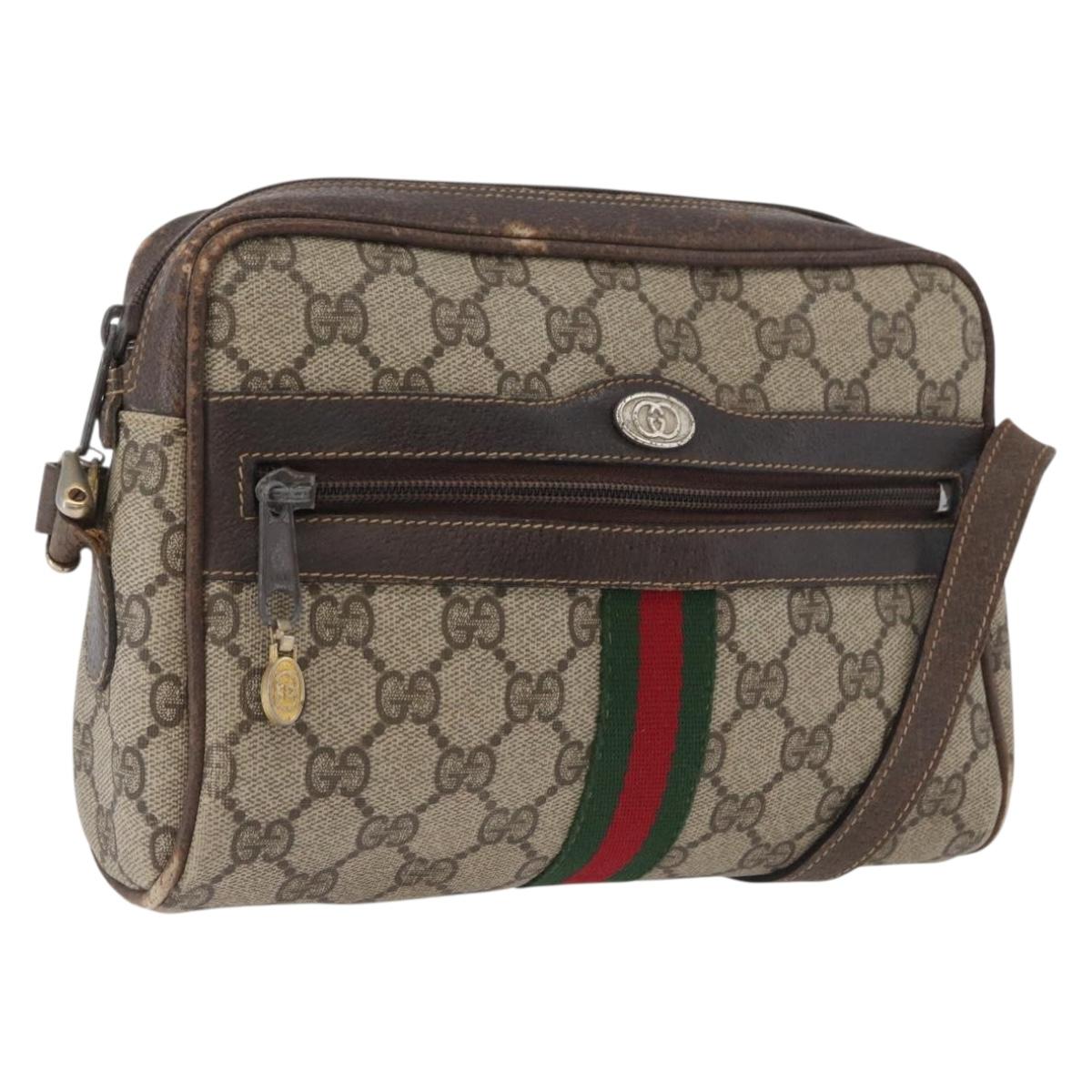 GUCCI GG Supreme Web Sherry Line Shoulder Bag PVC Beige Gold 010 378 Auth 172385