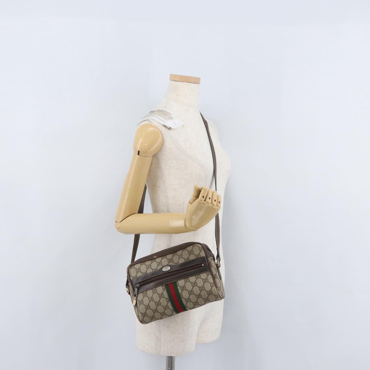 GUCCI GG Supreme Web Sherry Line Shoulder Bag PVC Beige Gold 010 378 Auth 172385