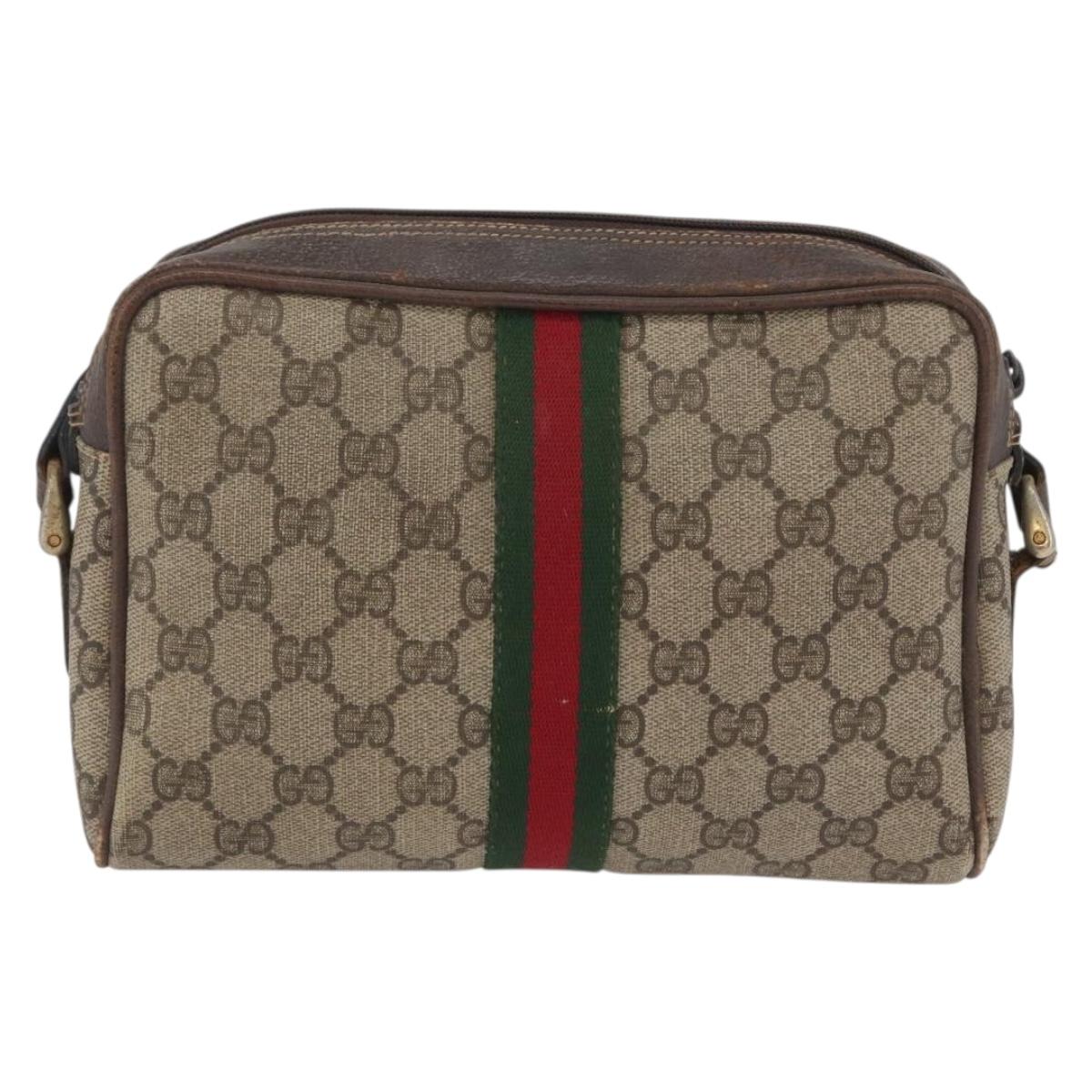 GUCCI GG Supreme Web Sherry Line Shoulder Bag PVC Beige Gold 010 378 Auth 172385