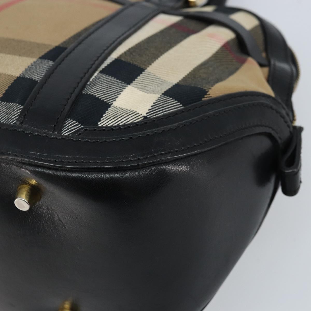 BURBERRY Nova Check Hand Bag Canvas Beige Gold Auth 172387