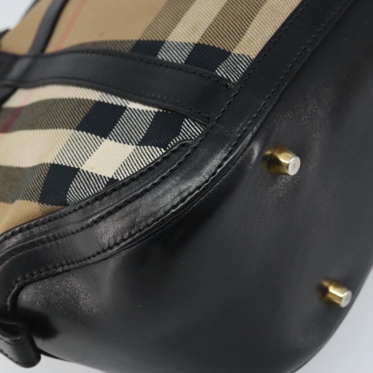 BURBERRY Nova Check Hand Bag Canvas Beige Gold Auth 172387
