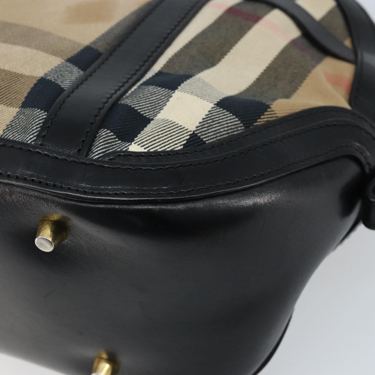 BURBERRY Nova Check Hand Bag Canvas Beige Gold Auth 172387
