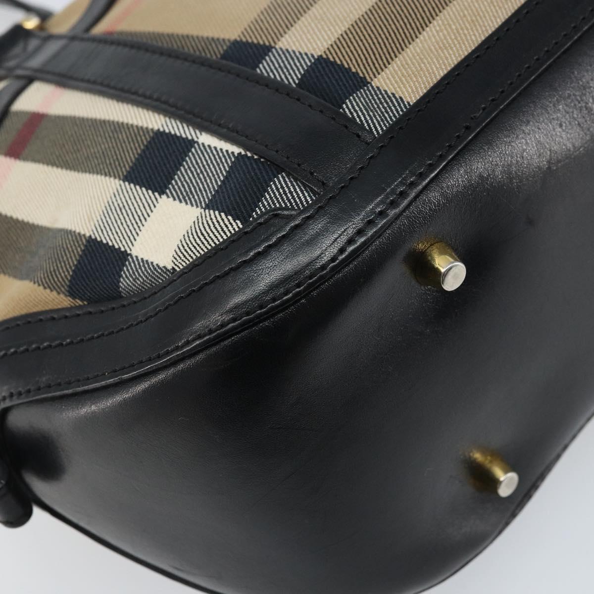 BURBERRY Nova Check Hand Bag Canvas Beige Gold Auth 172387