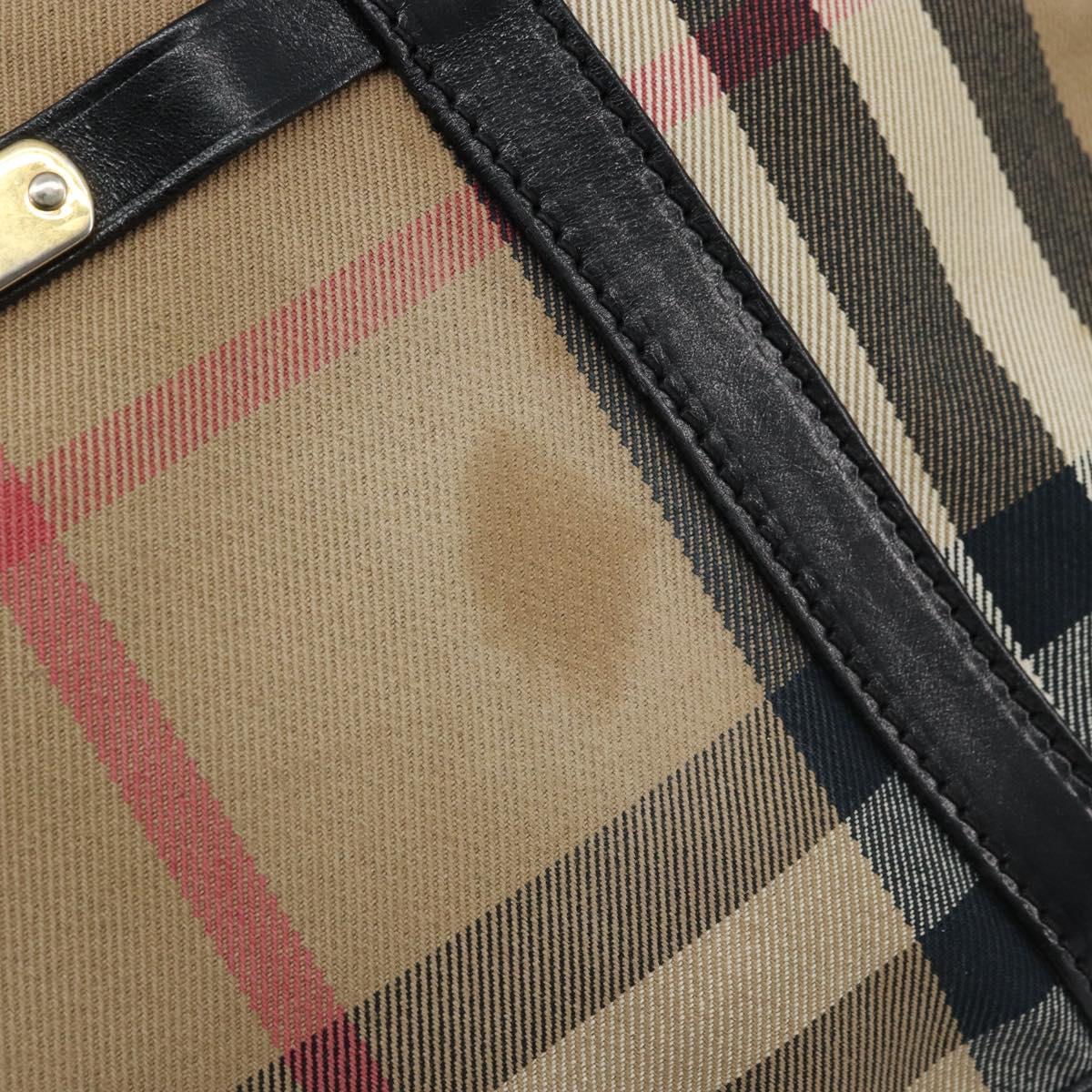 BURBERRY Nova Check Hand Bag Canvas Beige Gold Auth 172387