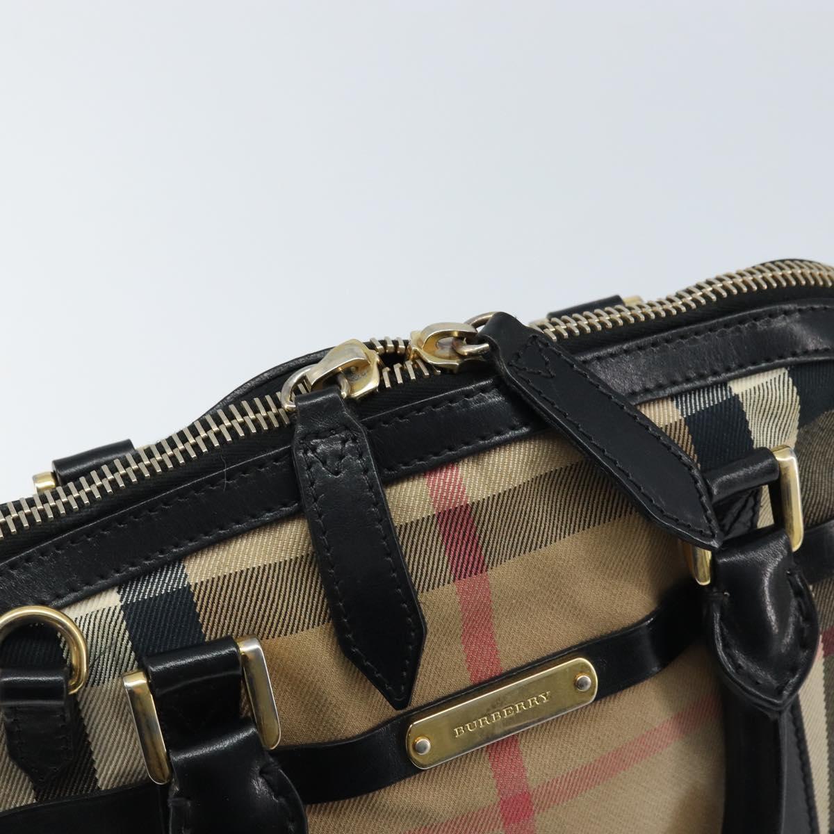 BURBERRY Nova Check Hand Bag Canvas Beige Gold Auth 172387