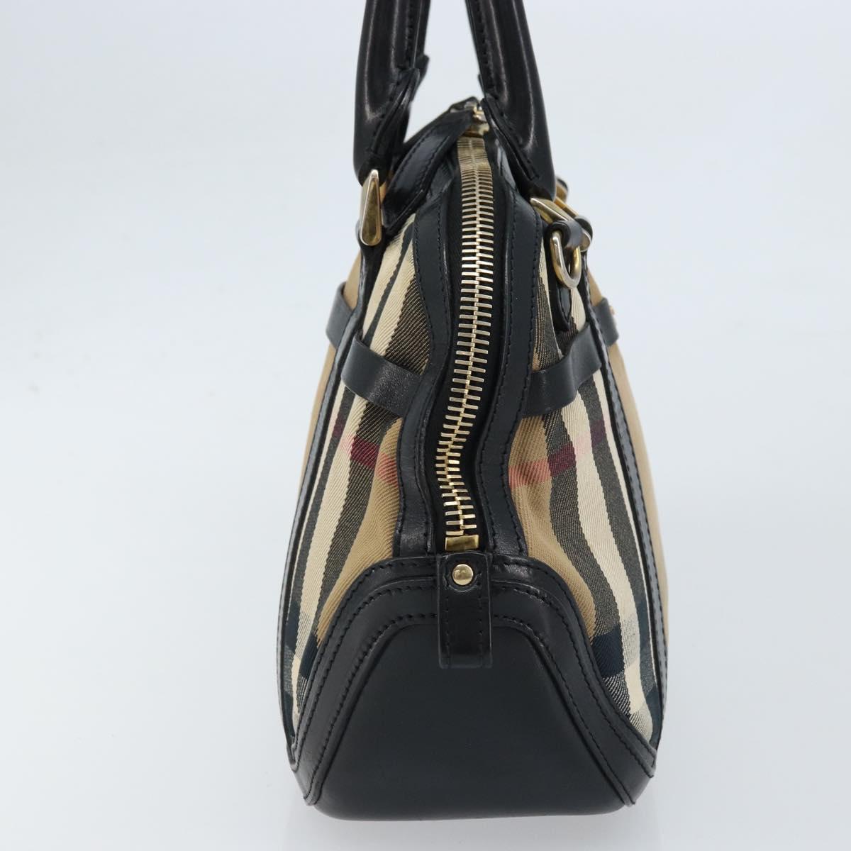 BURBERRY Nova Check Hand Bag Canvas Beige Gold Auth 172387