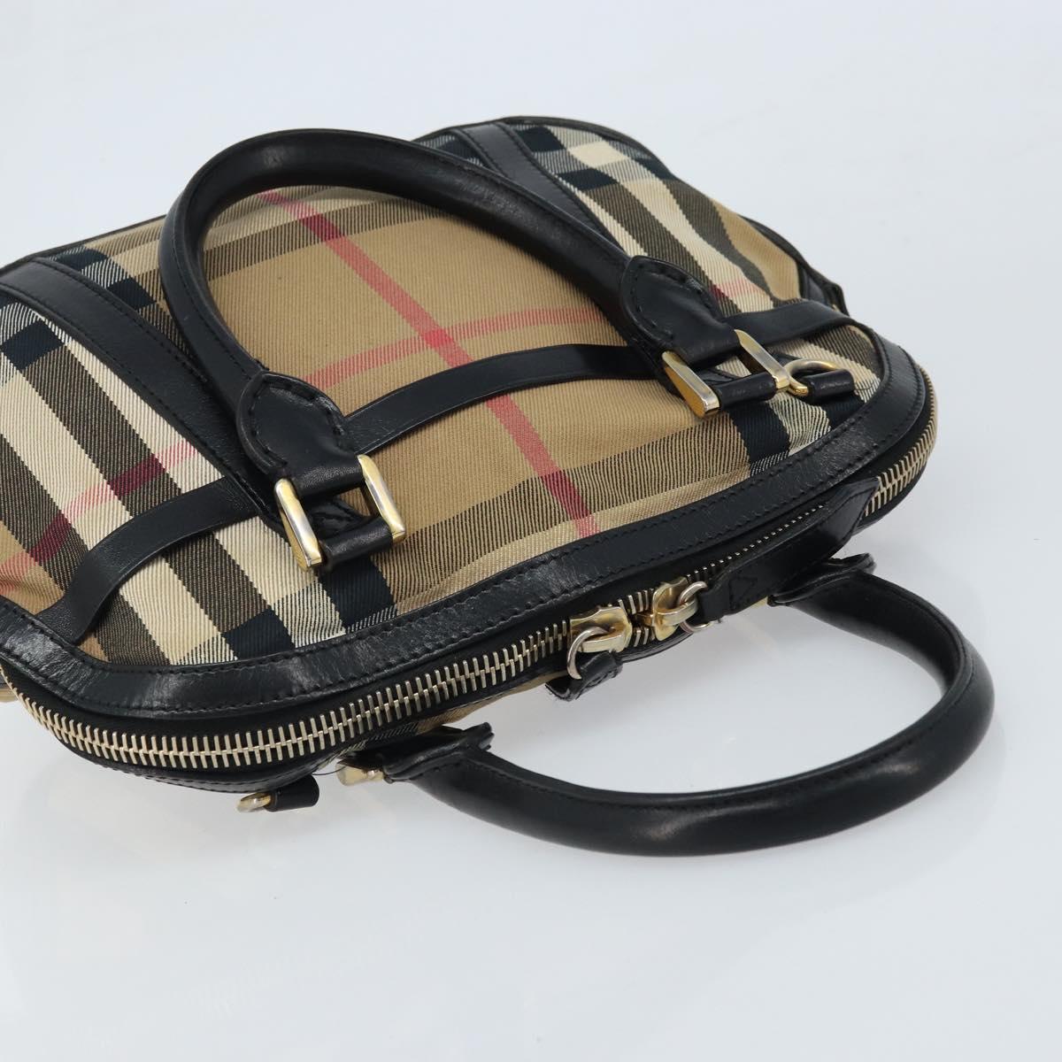 BURBERRY Nova Check Hand Bag Canvas Beige Gold Auth 172387