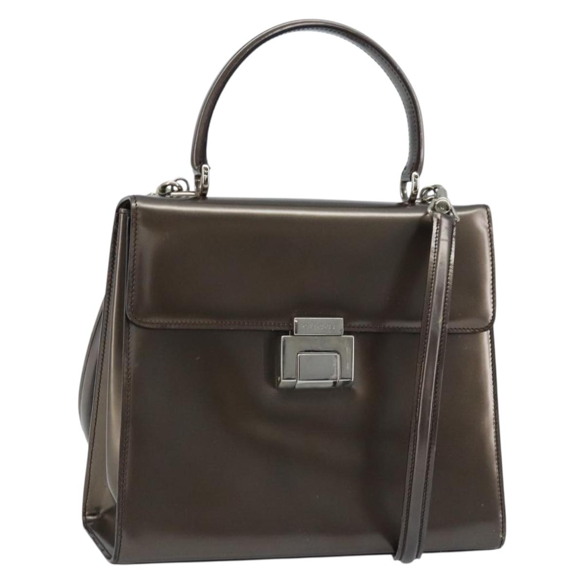 GUCCI Hand Bag Patent leather 2way Bronze Gold Auth 172396