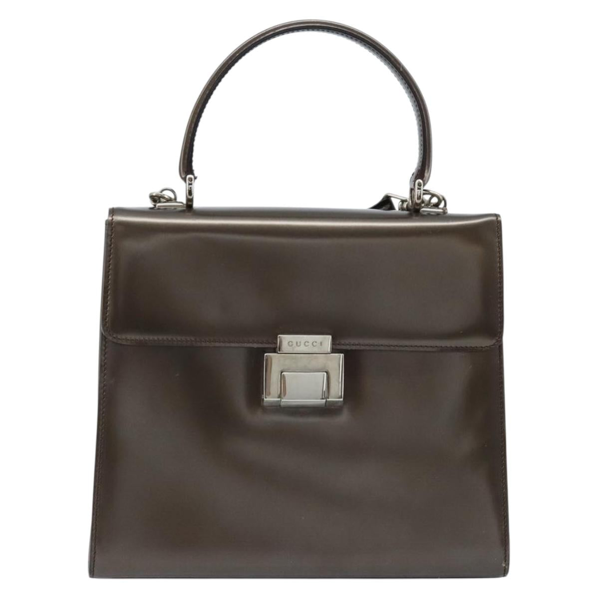 GUCCI Hand Bag Patent leather 2way Bronze Gold Auth 172396