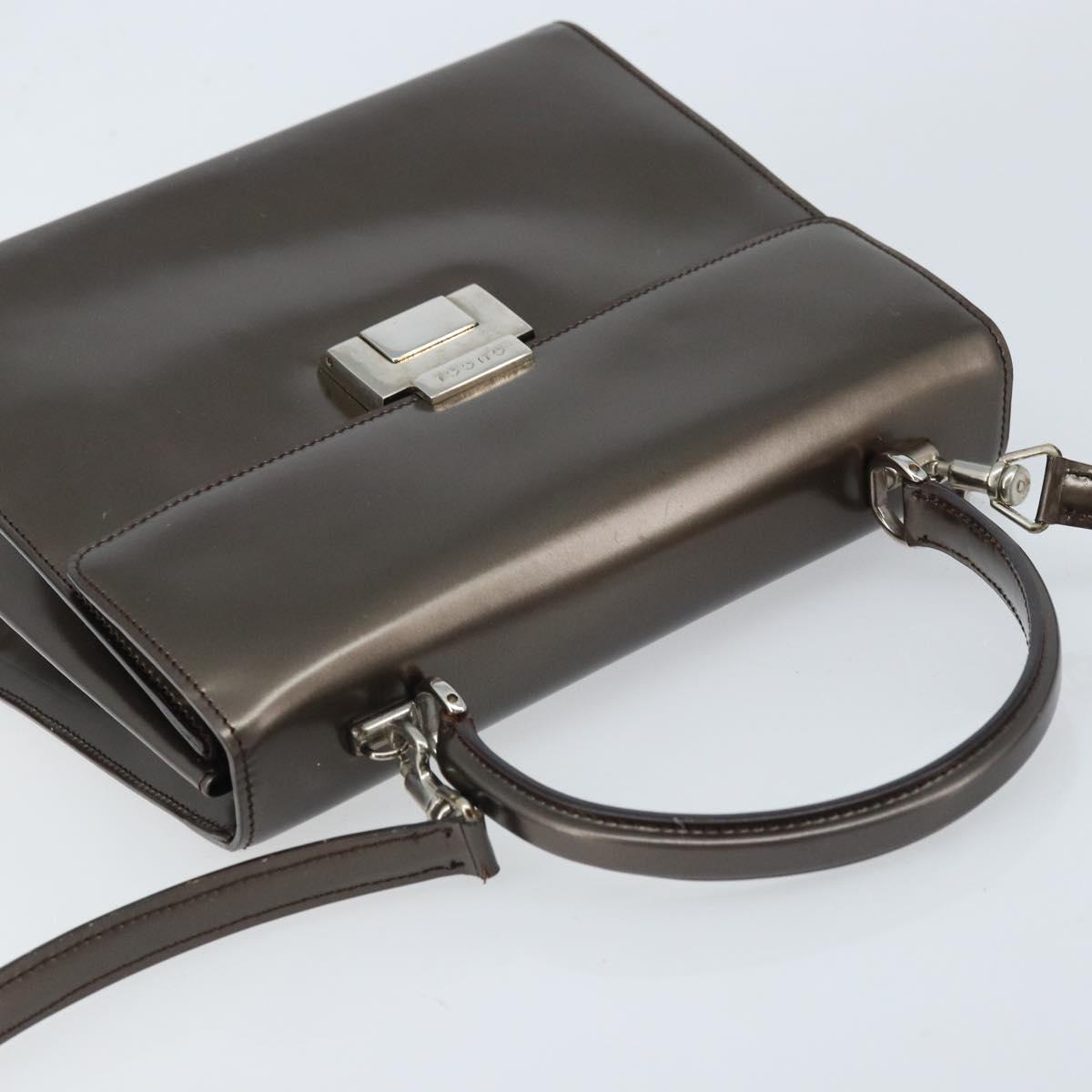 GUCCI Hand Bag Patent leather 2way Bronze Gold Auth 172396