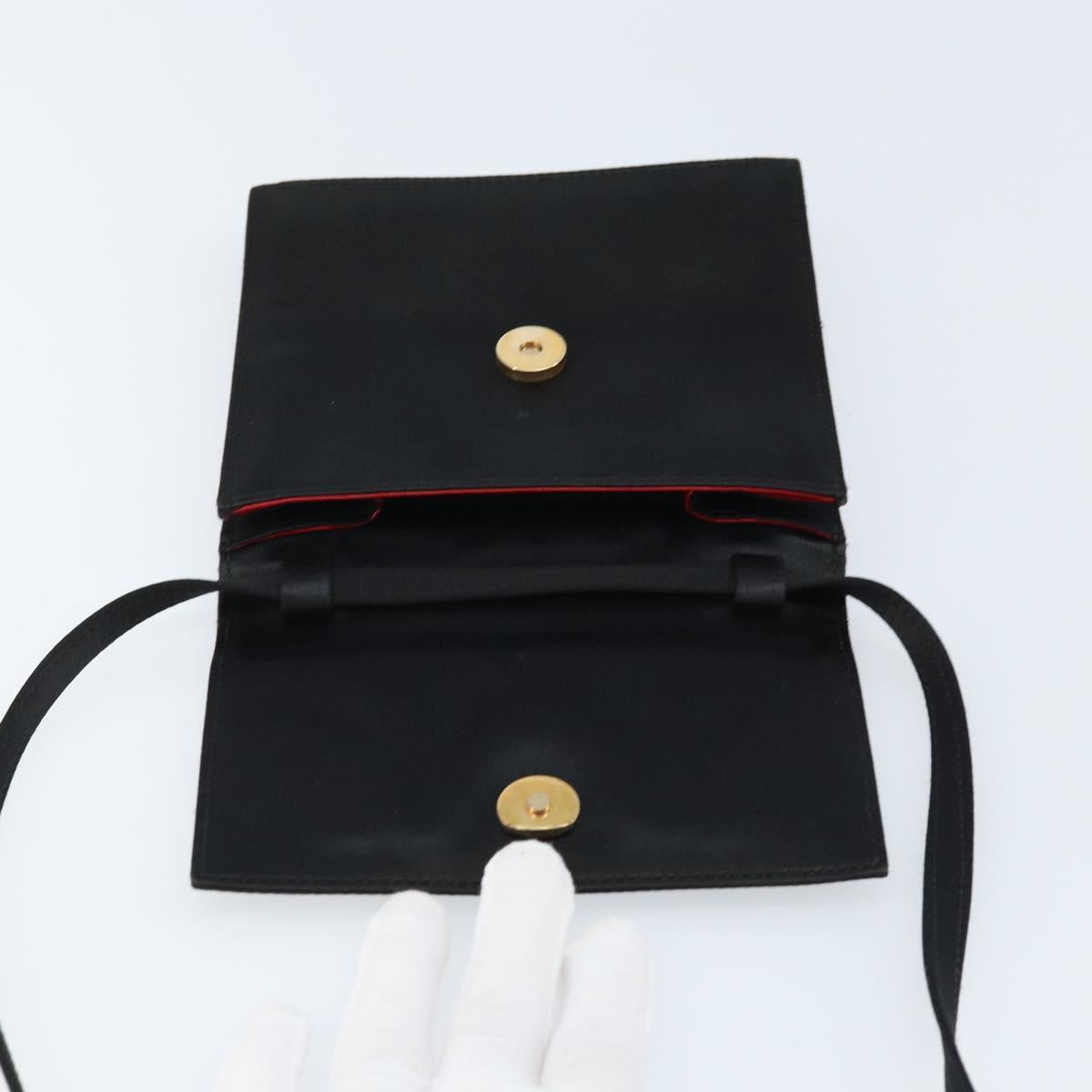 CELINE Circle Shoulder Bag Satin Black Gold Auth 172397V