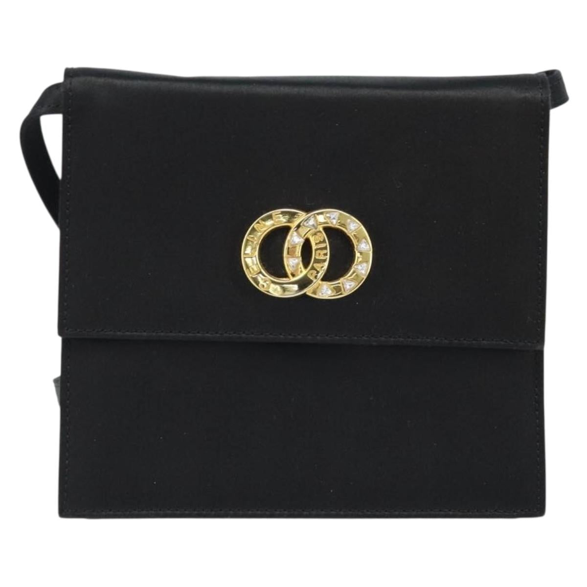 CELINE Circle Shoulder Bag Satin Black Gold Auth 172397V