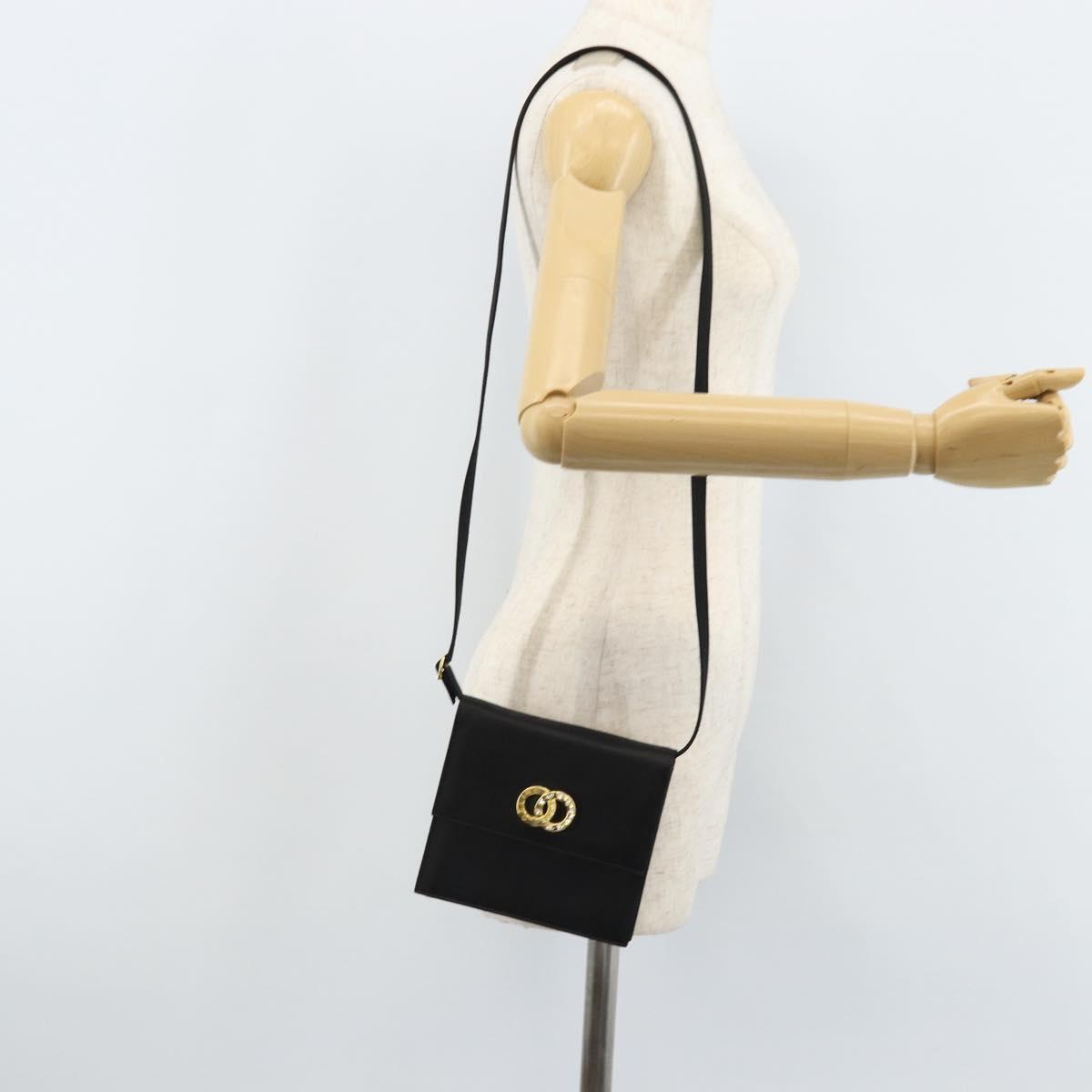 CELINE Circle Shoulder Bag Satin Black Gold Auth 172397V
