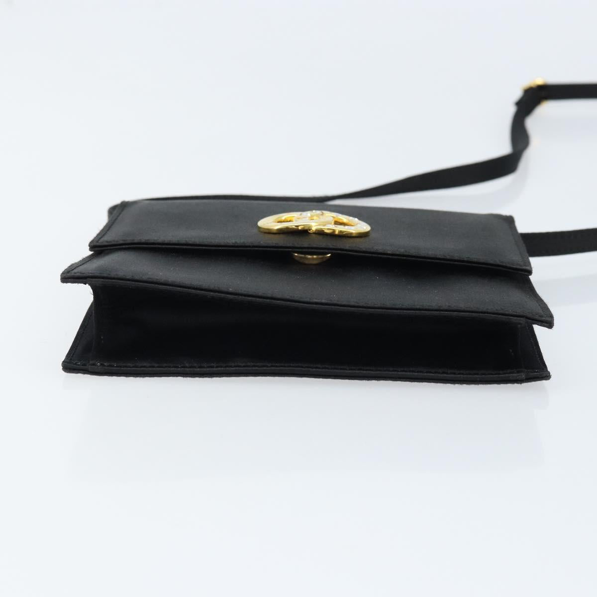 CELINE Circle Shoulder Bag Satin Black Gold Auth 172397V