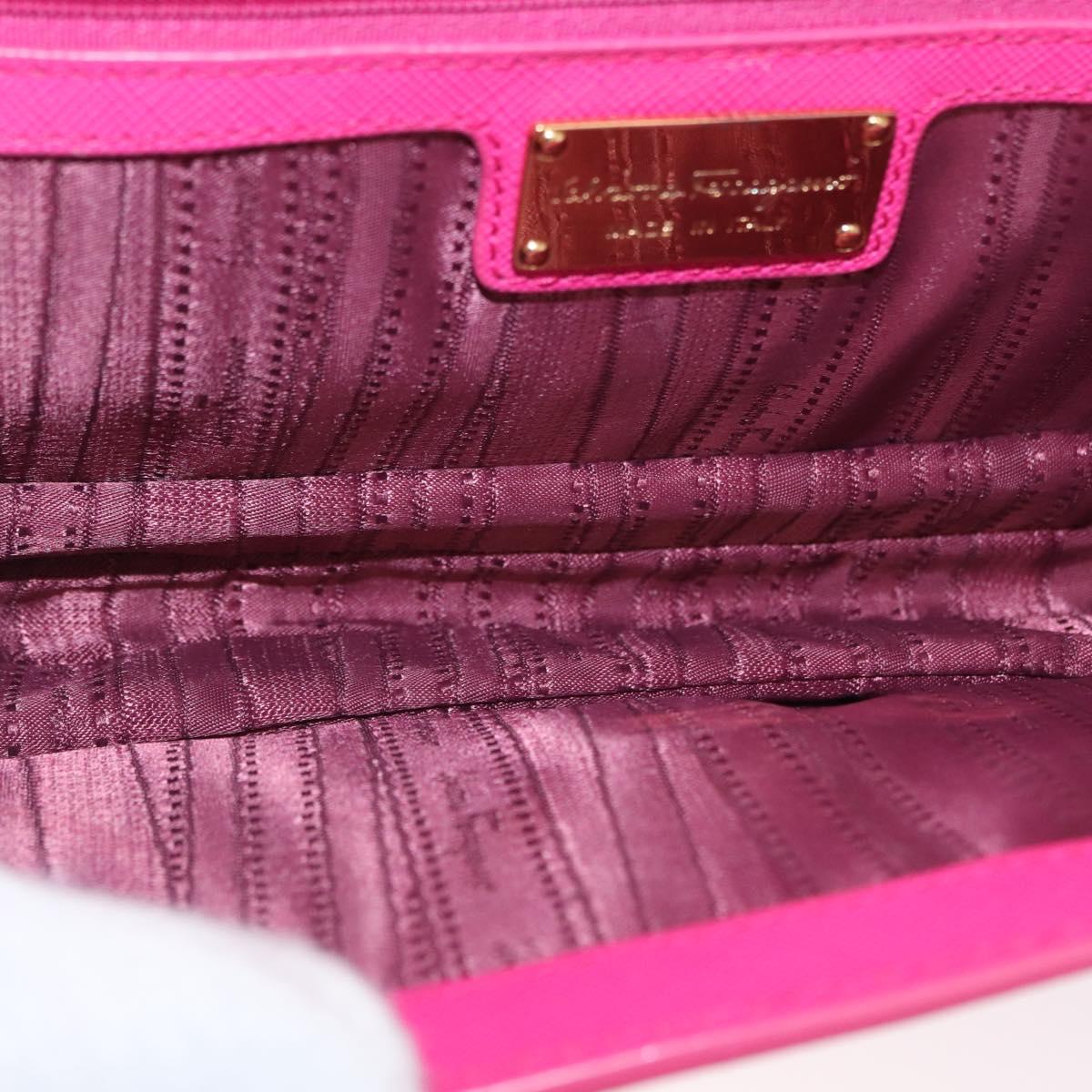 Salvatore Ferragamo Vala Chain Shoulder Bag Leather Pink Gold Auth 172403