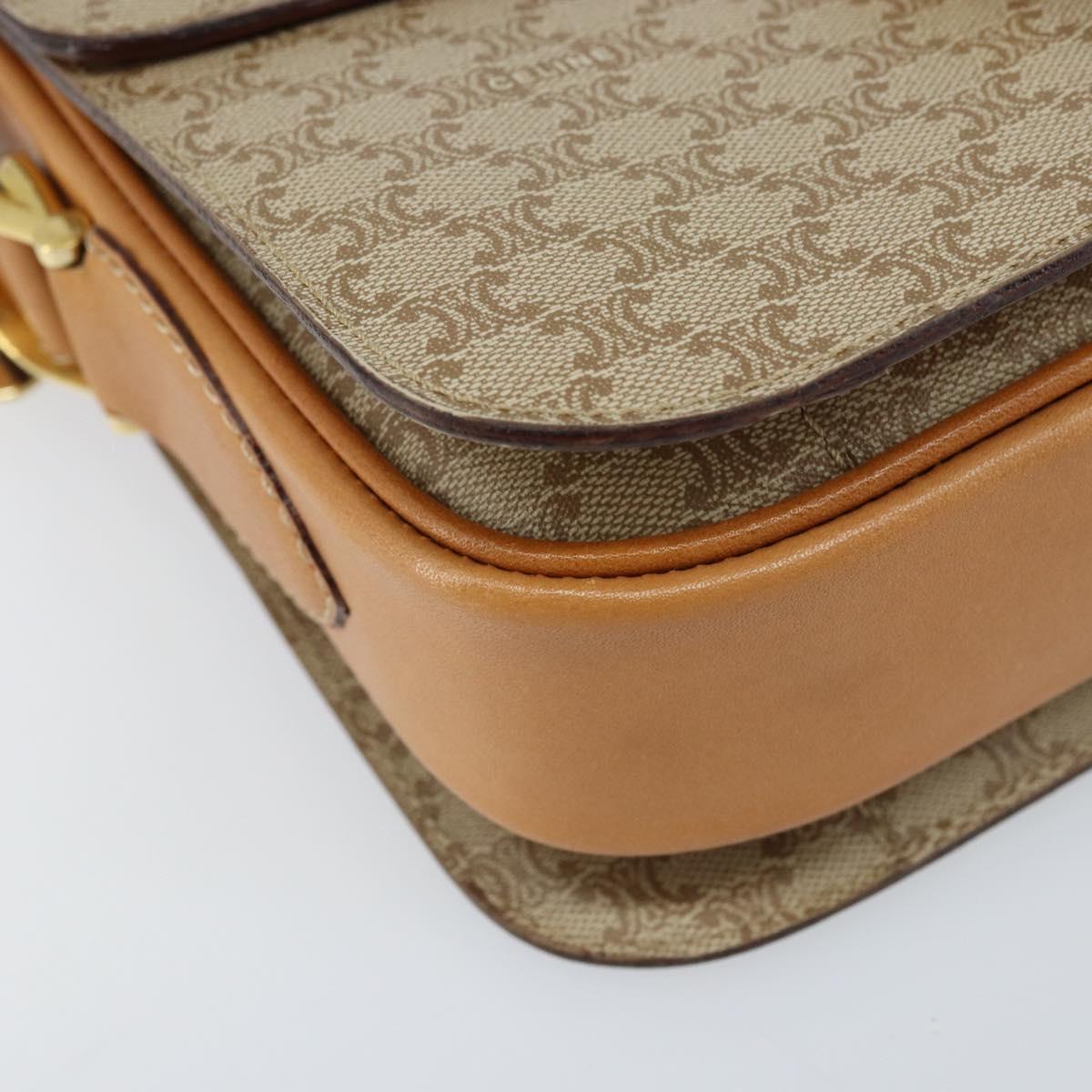 CELINE Macadam Canvas Horse Carriage Shoulder Bag PVC Beige Gold Auth 172407