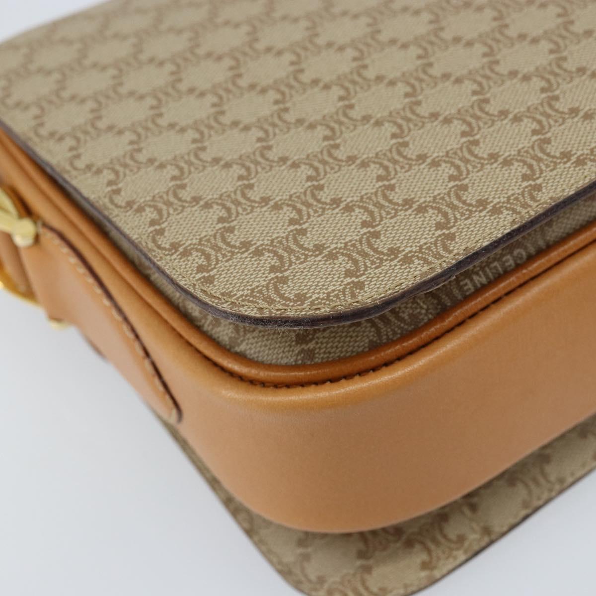 CELINE Macadam Canvas Horse Carriage Shoulder Bag PVC Beige Gold Auth 172407