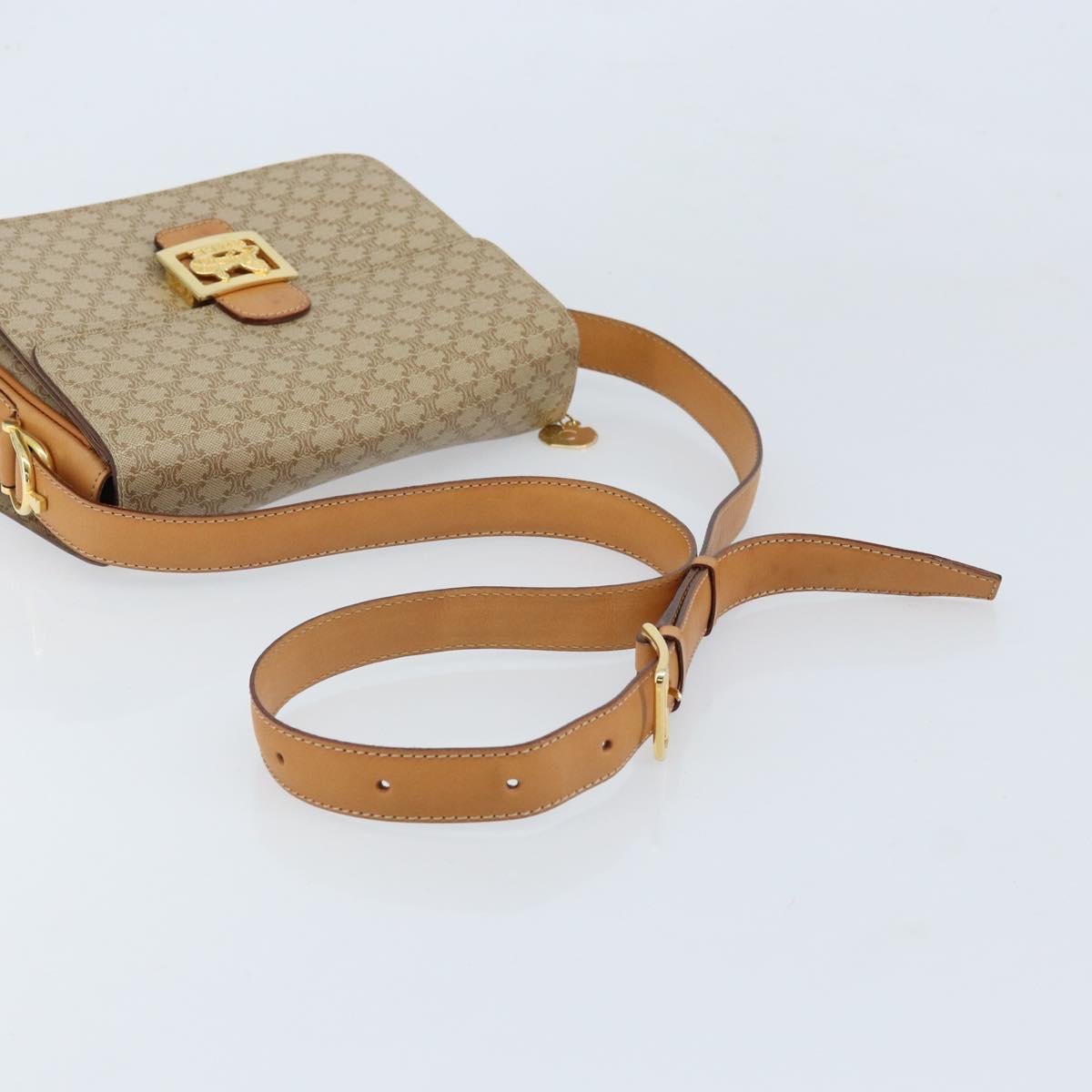 CELINE Macadam Canvas Horse Carriage Shoulder Bag PVC Beige Gold Auth 172407