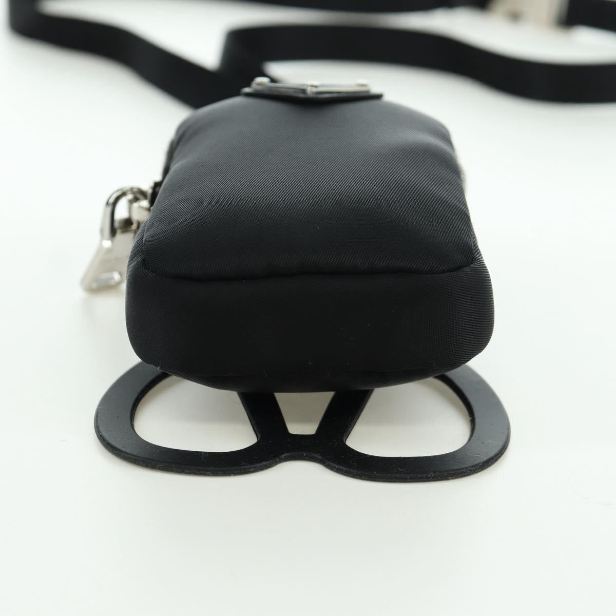 PRADA Phone Holder Pouch Nylon Black Silver Auth 172423M