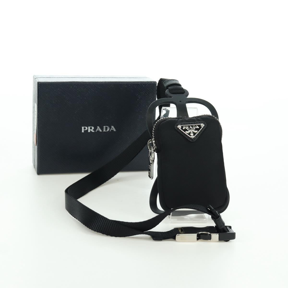 PRADA Phone Holder Pouch Nylon Black Silver Auth 172423M
