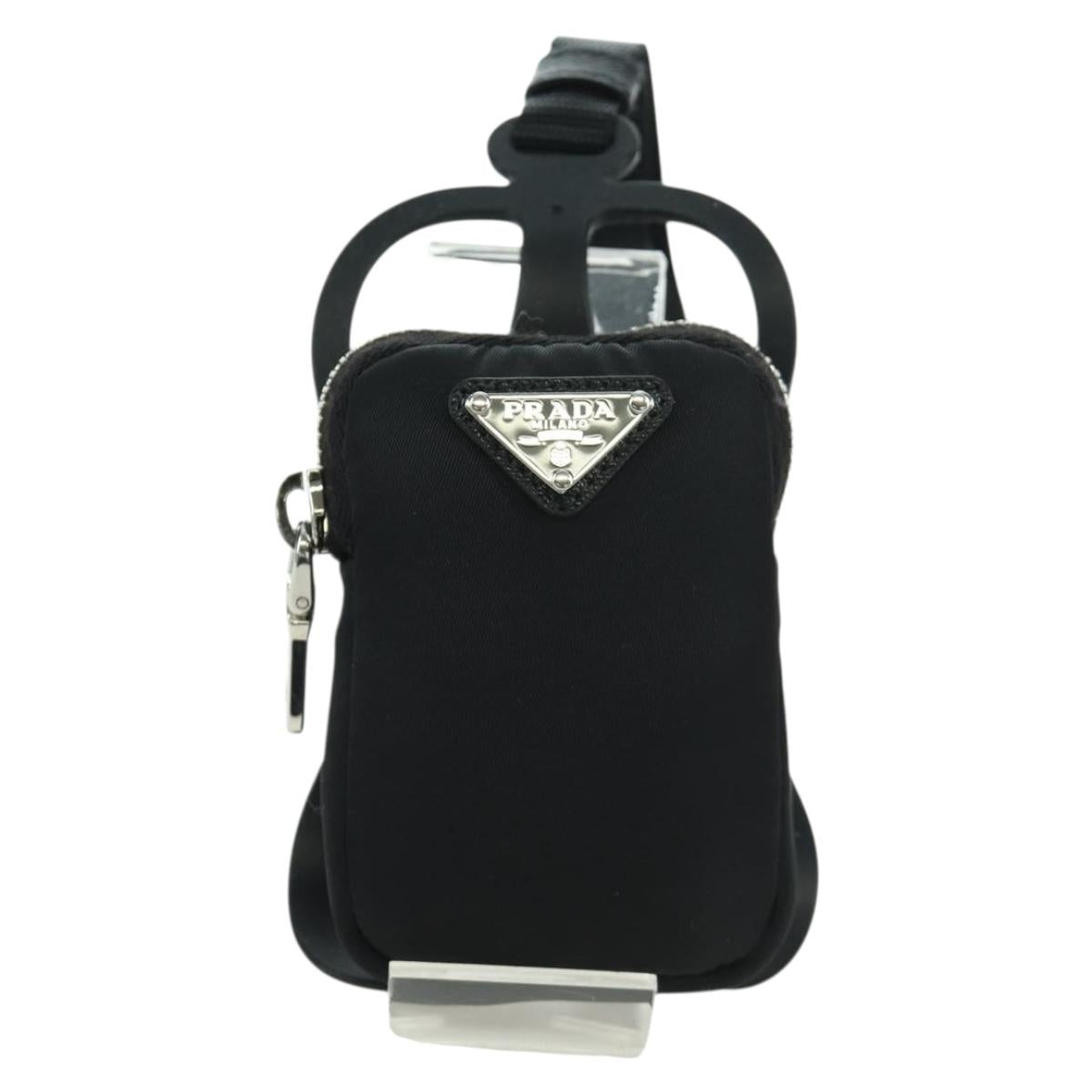 PRADA Phone Holder Pouch Nylon Black Silver Auth 172423M