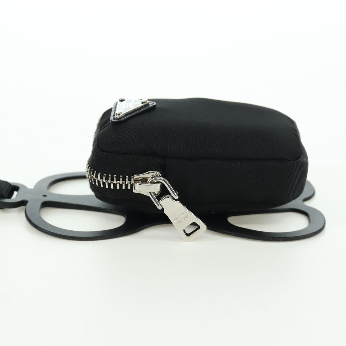 PRADA Phone Holder Pouch Nylon Black Silver Auth 172423M