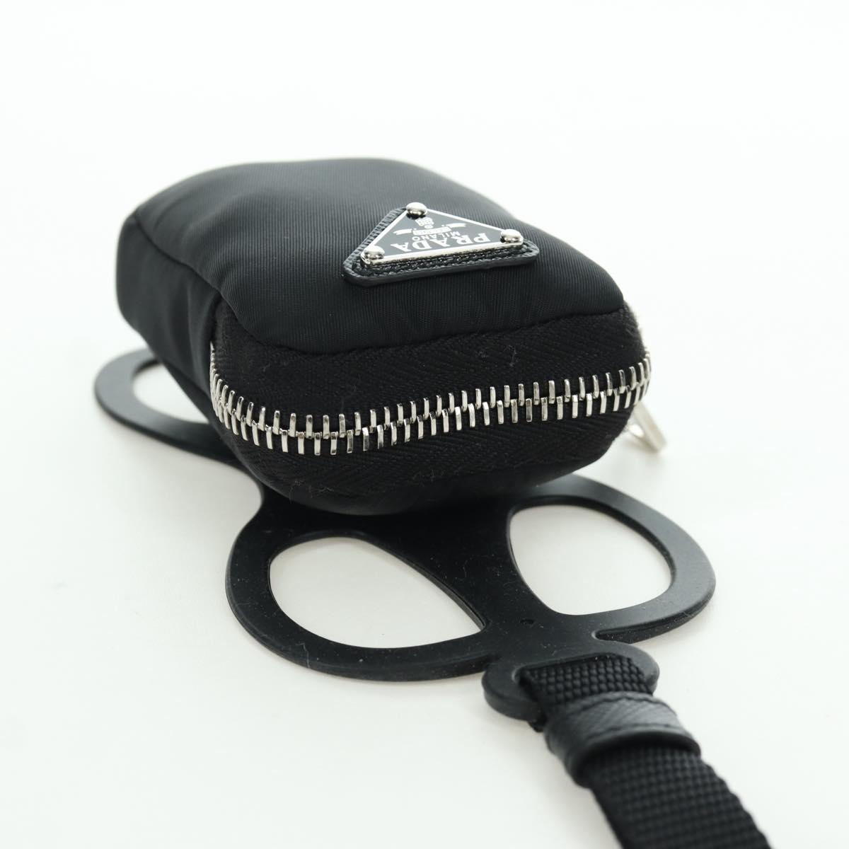 PRADA Phone Holder Pouch Nylon Black Silver Auth 172423M