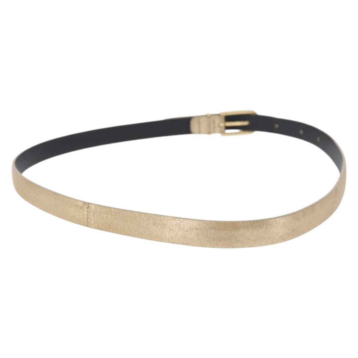 CHANEL Belt Leather 33.5"" Gold CC Auth 172424A