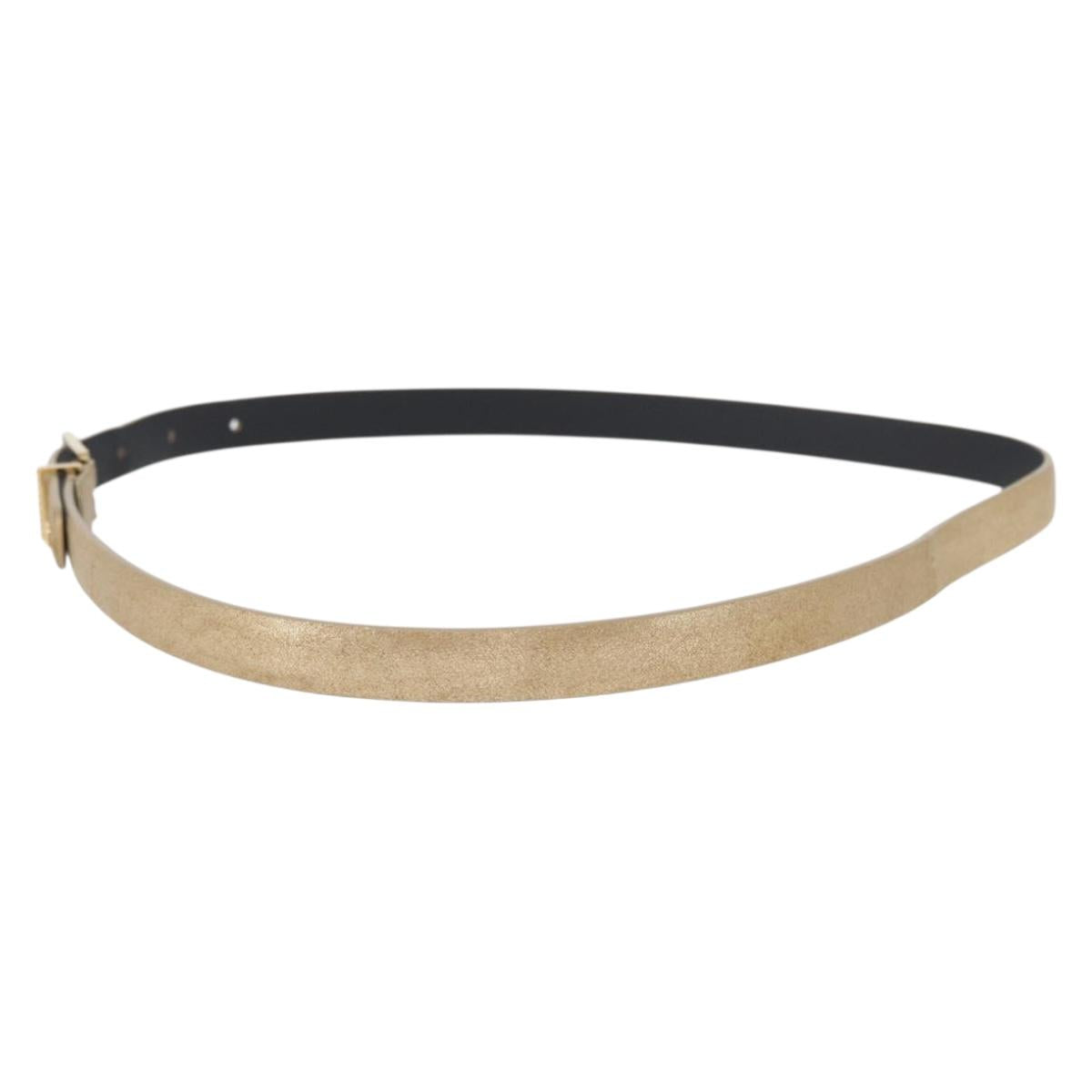 CHANEL Belt Leather 33.5"" Gold CC Auth 172424A