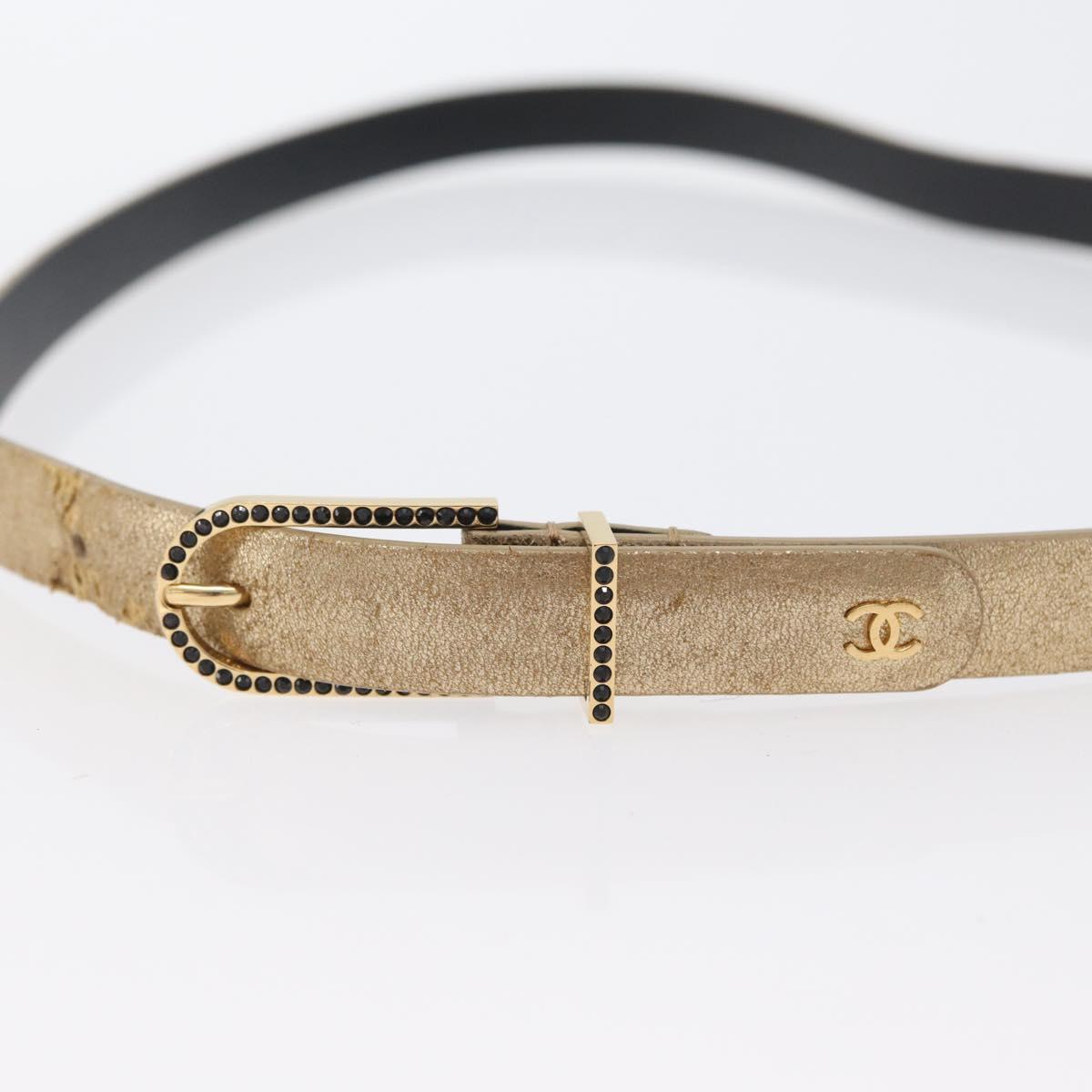 CHANEL Belt Leather 33.5"" Gold CC Auth 172424A