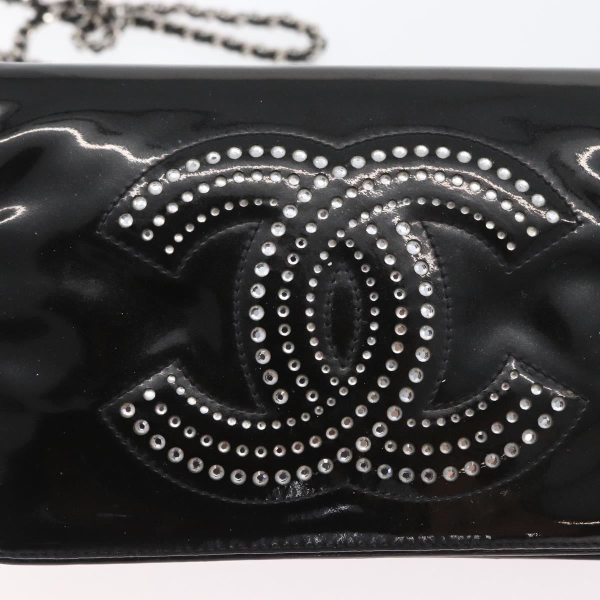 CHANEL COCO Mark Chain Shoulder Bag Patent Black Silver CC Auth 172433SAV