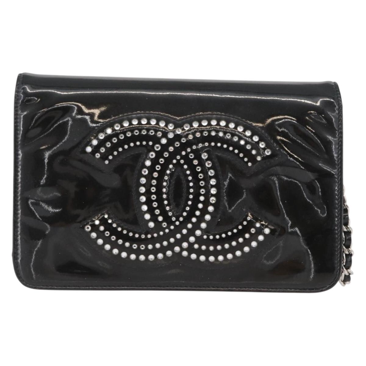 CHANEL COCO Mark Chain Shoulder Bag Patent Black Silver CC Auth 172433SAV