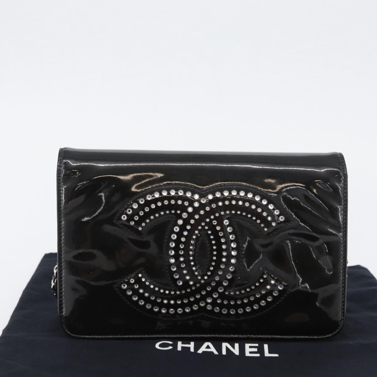 CHANEL COCO Mark Chain Shoulder Bag Patent Black Silver CC Auth 172433SAV