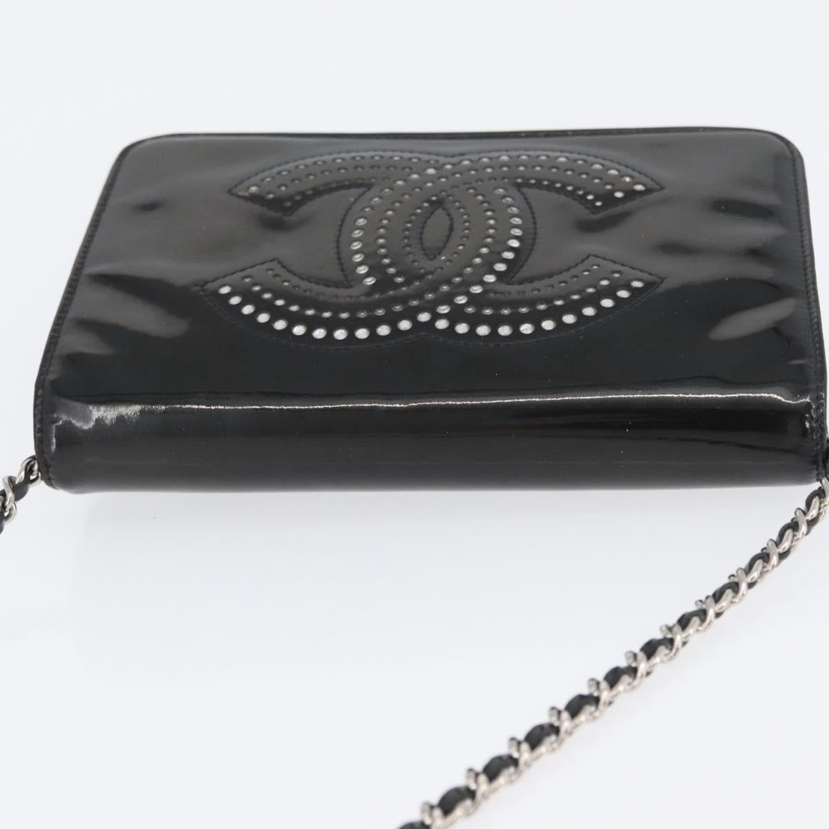 CHANEL COCO Mark Chain Shoulder Bag Patent Black Silver CC Auth 172433SAV